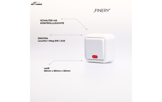 Schalter McPower ''Finery'', 250V/10A, AP, weiß, mit Kontrollleuchte