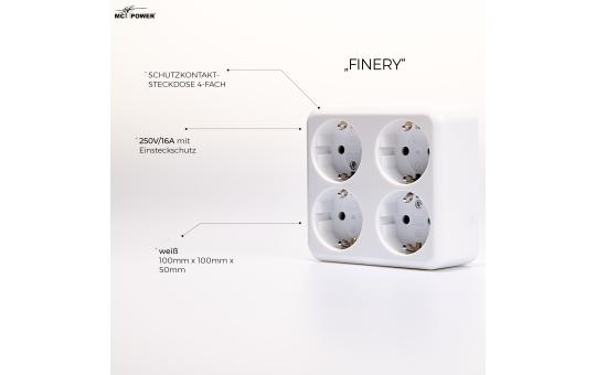 Schutzkontakt-Steckdose 4-fach McPower ''Finery'', 250V/16A,AP,Einsteckschutz,weiß