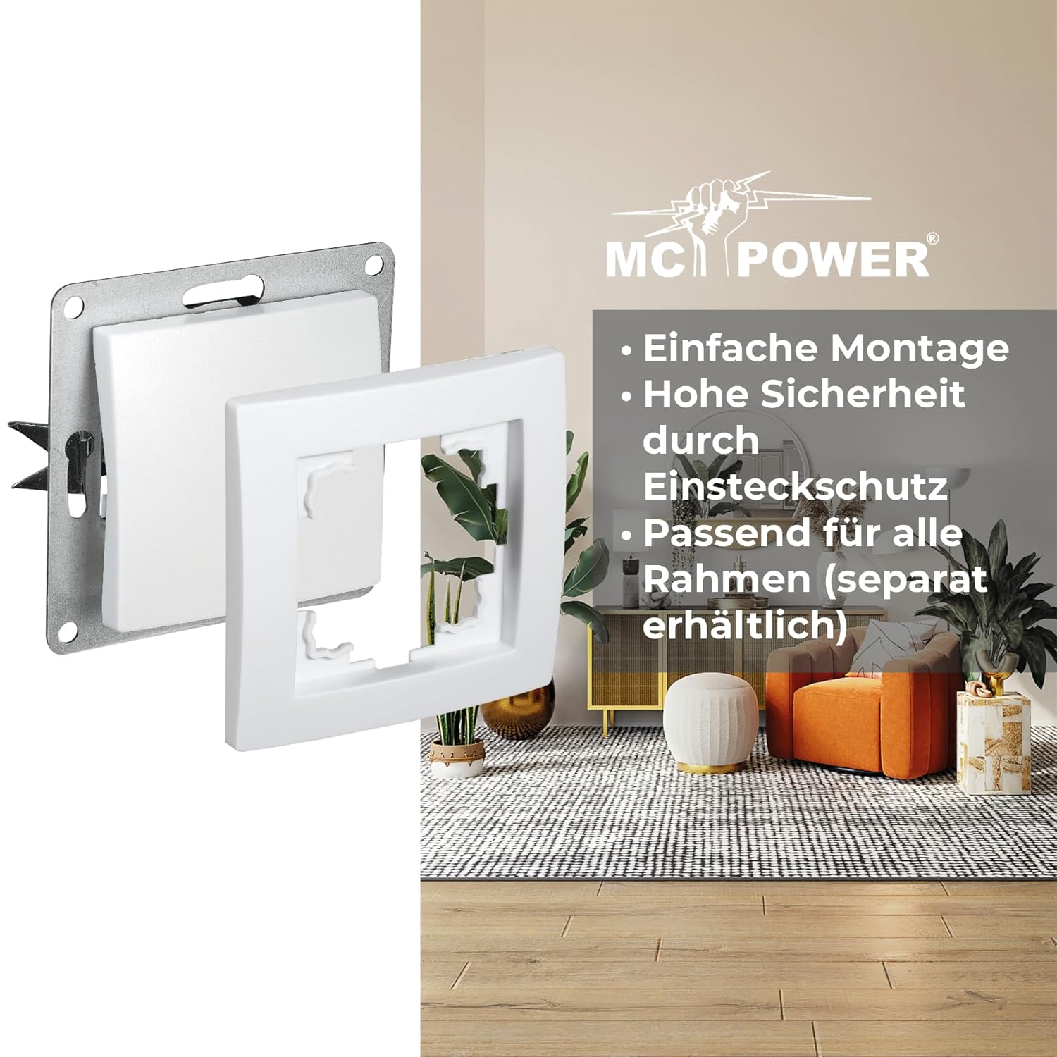 McPower Taster | Flair | 250V~/10A, Unterputz Tastschalter, Schraubanschluss Verbindung, 2.500W, modernes Design für viele Einrichtungsstile, weiß