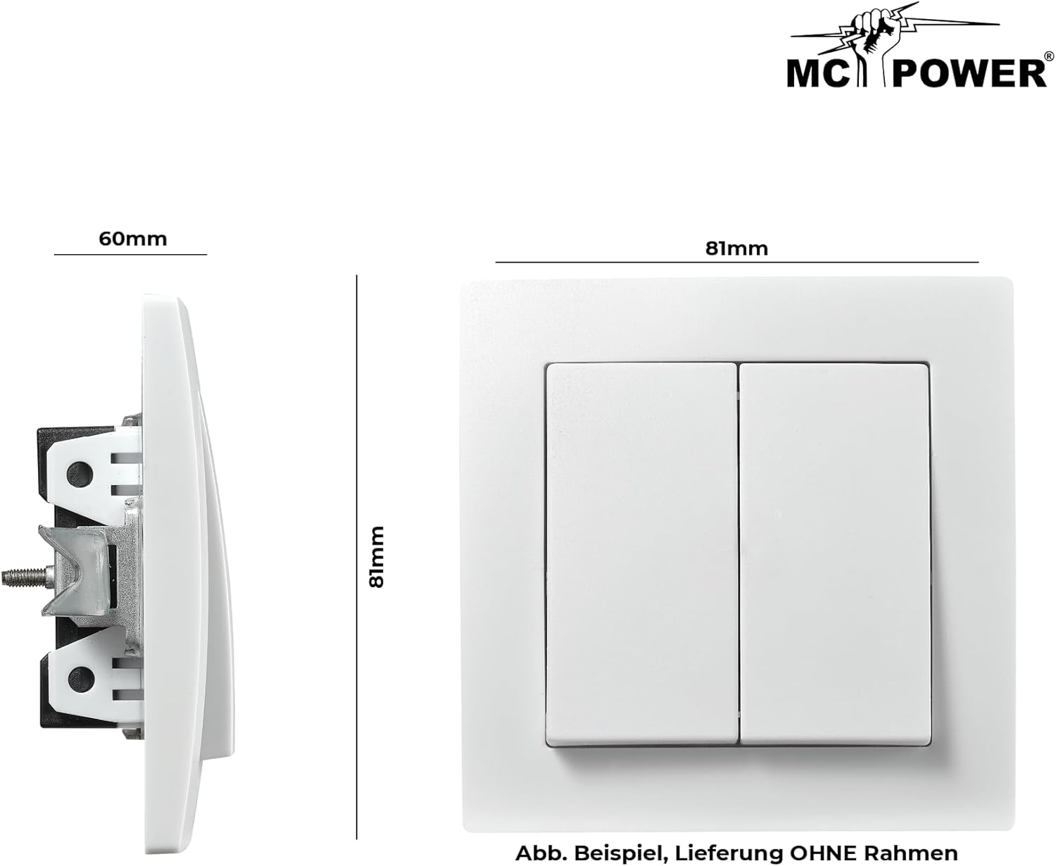 McPower Serien-Schalter | Flair | 2-fach, 250V~/10A, UP, Doppelschalter, zeitgemäßes Design, universell einsetzbar, weiß