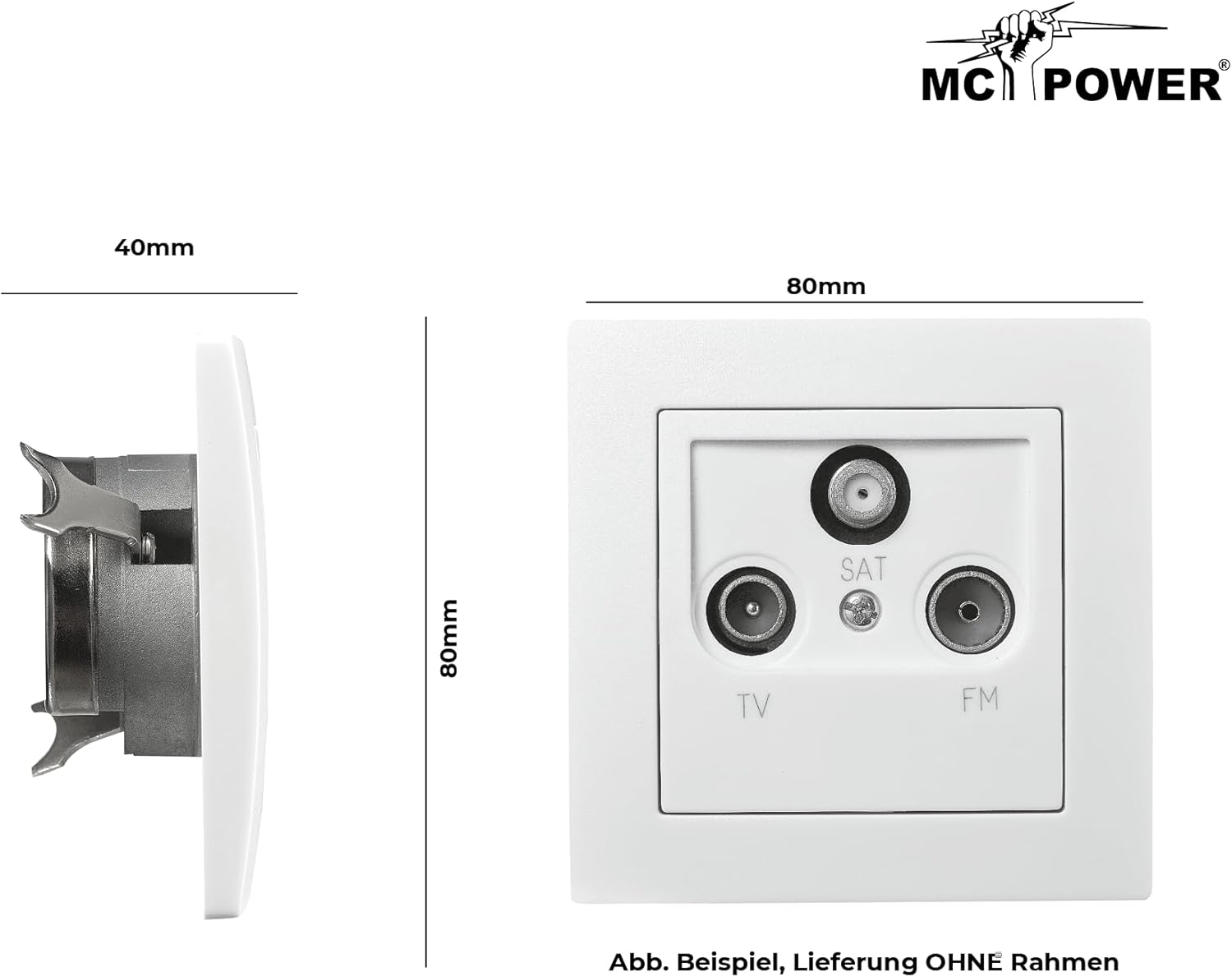 McPower Antennendose | Flair | für TV Radio und Sat UP 250V Unterputzmontage, Kabelverbindung mit Schraubanschluss, weiß