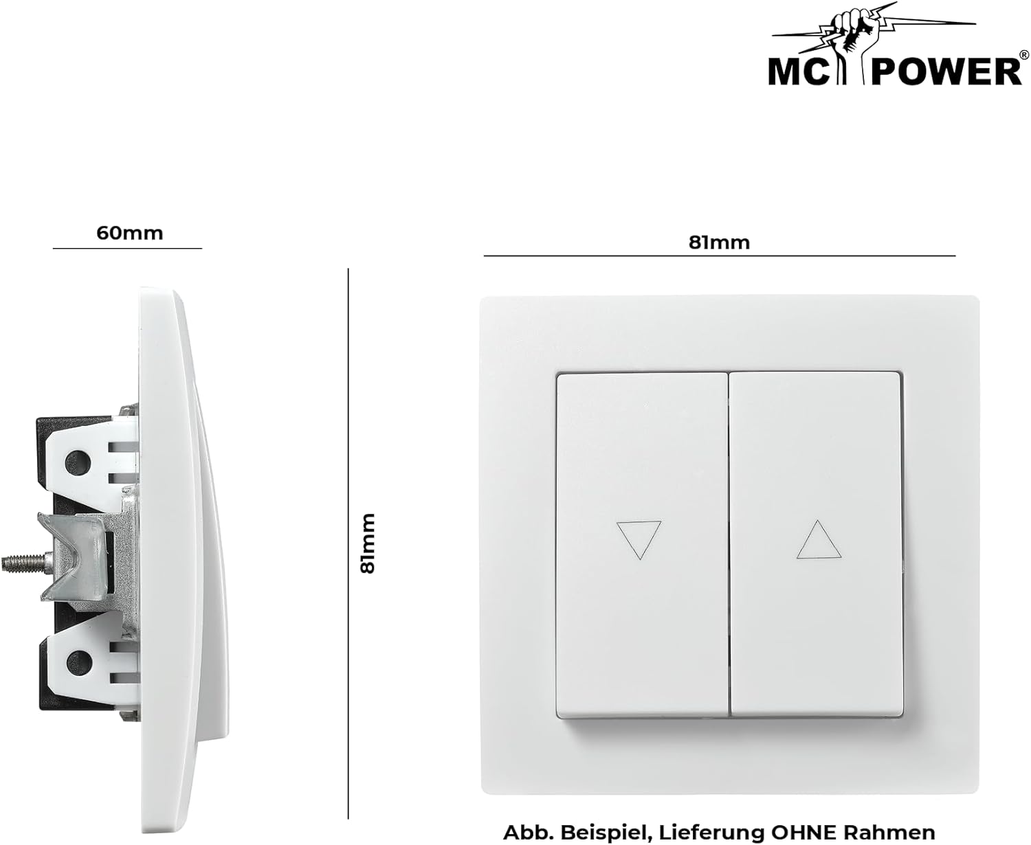 McPower Jalousie Taster | Flair| 250V~/10A, Jalousie-Steuerung Unterputz, Hoch/Runter, modernes Design, ideal für jeden Einrichtungsstil, weiß