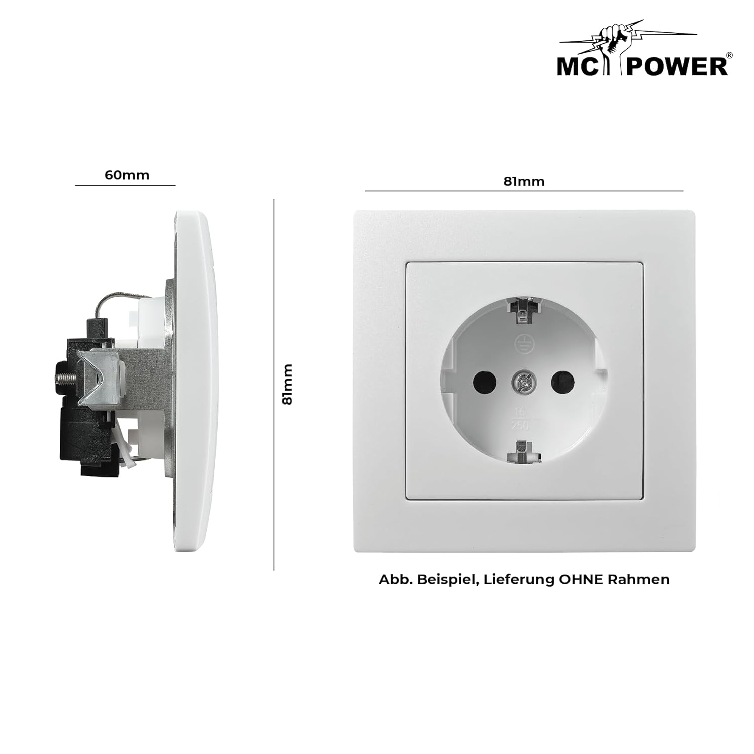 McPower Schutzkontakt Steckdose | FLAIR | 250V~/16A, UP, 1-fach Unterputzsteckdose Steckanschluss Einzelsteckdose mit Einsteckschutz, weiß matt