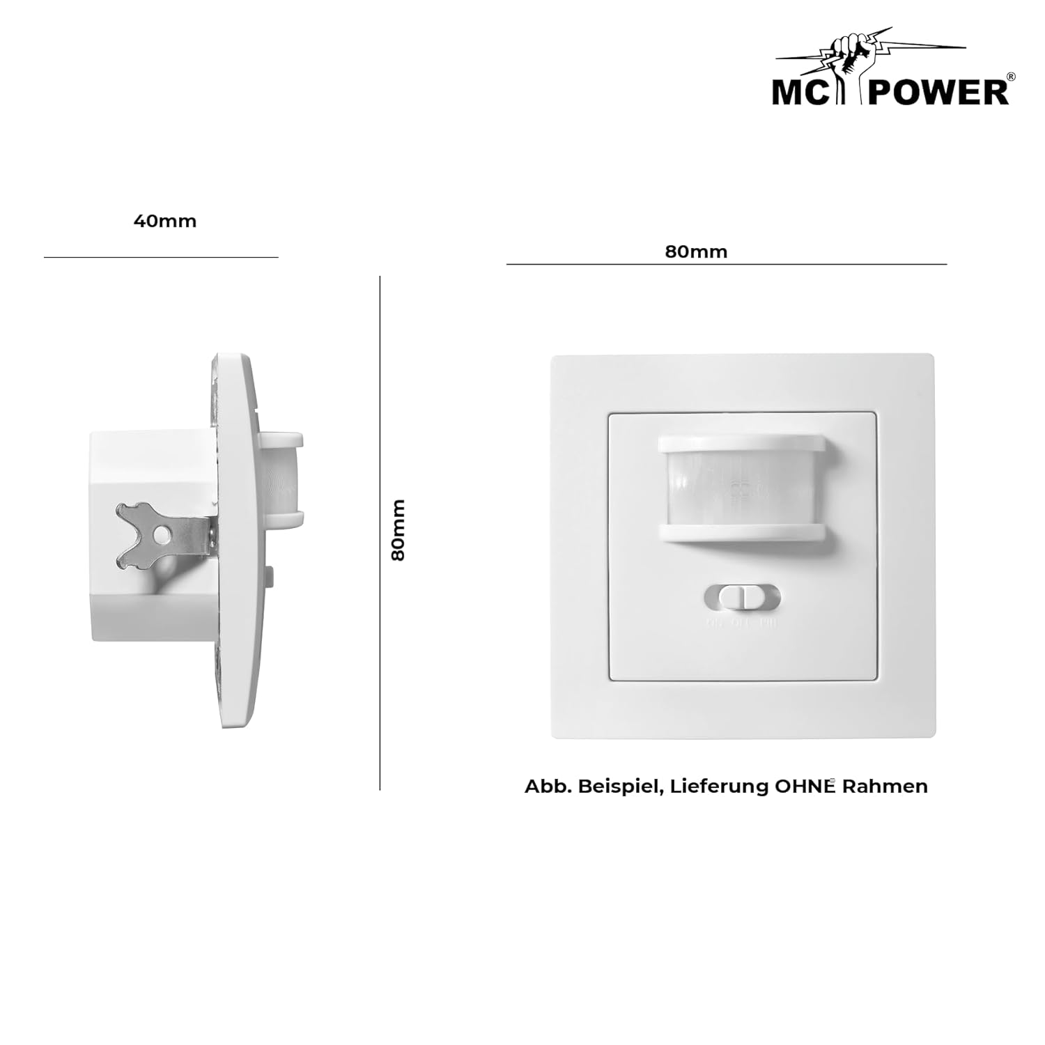 McPower Unterputz IR Bewegungsmelder | Flair | 160°, 750W, LED geeignet, Dämmerungssensor, einstellbare Schaltdauer, IP20, für Innenräume, weiß