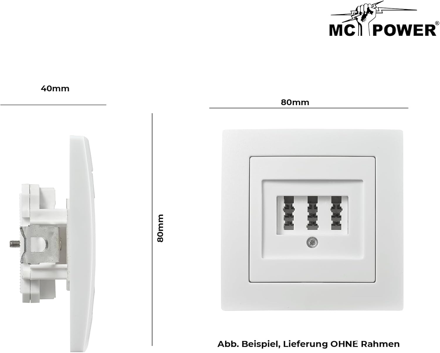 McPower TAE-NFN-Anschlussdose | Flair | 3x 6-polig, Unterputz, IP20, für eine einfache Telefoninstallation, ideal für Haushalte und Büros, weiß