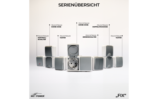 Feuchtraum Steckdose McPower ''Fix'', Steckanschluss, 250V~/16A, IP54, AP