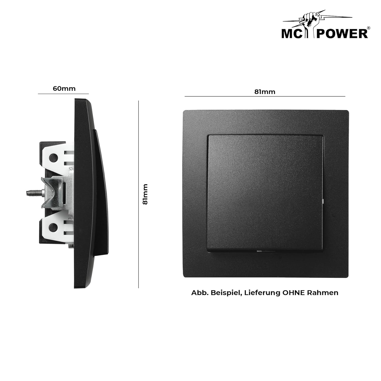 MC POWER Wechselschalter | FLAIR | 10A Lichtschalter Unterputz 250V ein aus Schalter, Wippschalter Schraubklemmen Anschluss, matt Schwarz