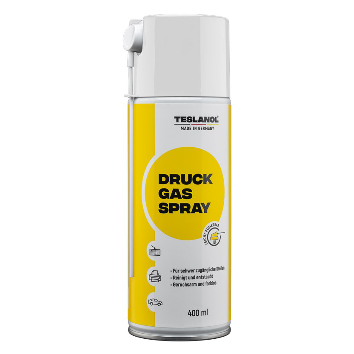 TESLANOL 26003 Druckluftspray zum Reinigen & Entstauben von PC Tastatur Computer / Druckluftreiniger Anti-Staub Spray / Druckluft Spraydose / 400 ml