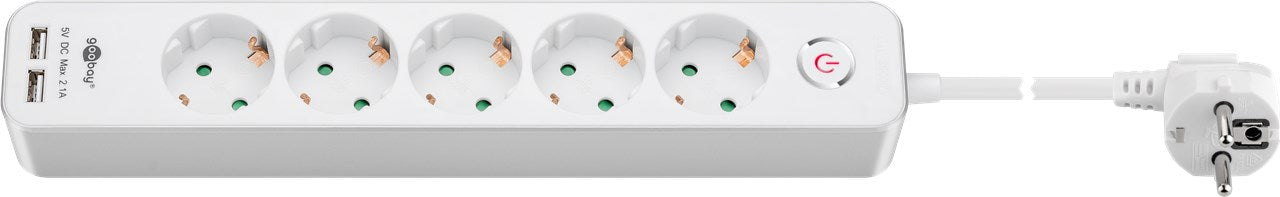 Goobay 5-fach Steckdosenleiste mit IO-Schalter, Kindersicherung und 2 USB Ports zum Anschluss von bis zu fünf Elektrogeräten und zwei USB-Geräten