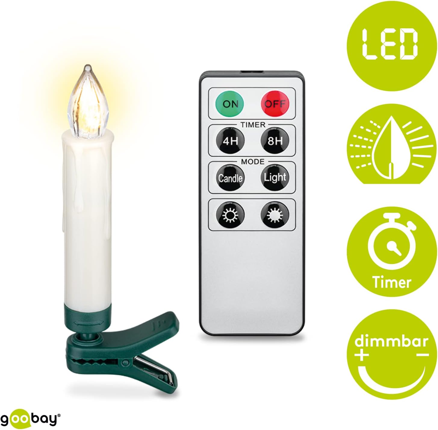 Kabellose LED Weihnachtsbaumkerzen mit Timerfunktion / LED Kerzen mit Fernbedienung/Flackernde Flamme Christbaumkerzen / Elektrische Kerzen/Baumkerzen 10er Set / Weiß