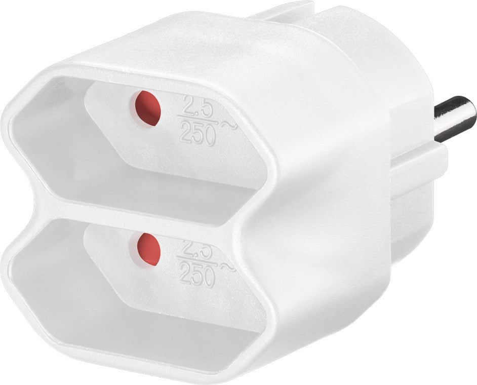 Goobay Steckdosenadapter auf 2-fach Euro-Buchse, Doppelstecker, Multistecker, Mehrfachstecker, weiß