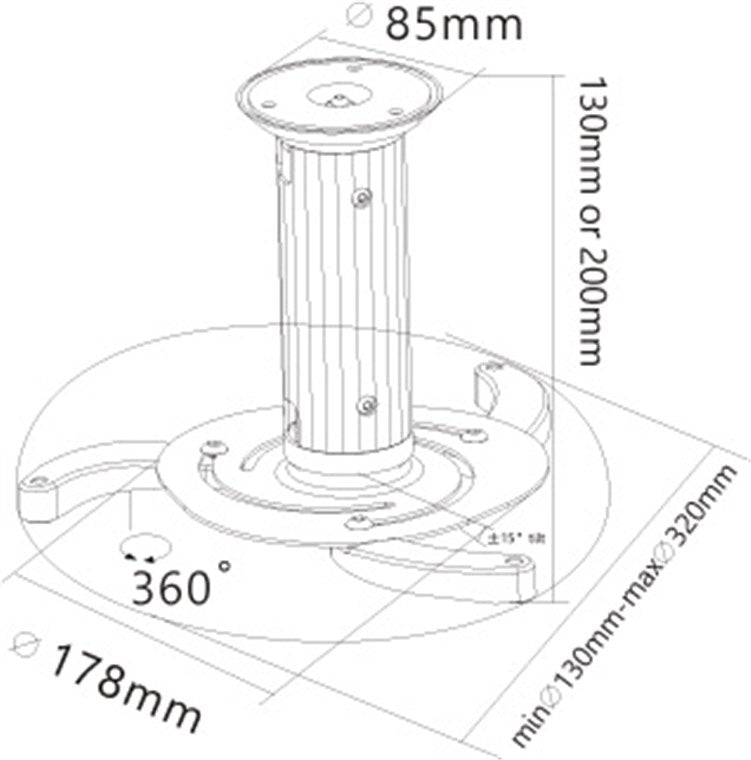 Goobay BeamerFlex Projektor-Deckenhalterung – für kleine bis mittlere Größen (bis zu 10 kg) – beweglich um 15° neigbar und 360° schwenkbar – Höhenverstellung – einfache Installation – Weiß