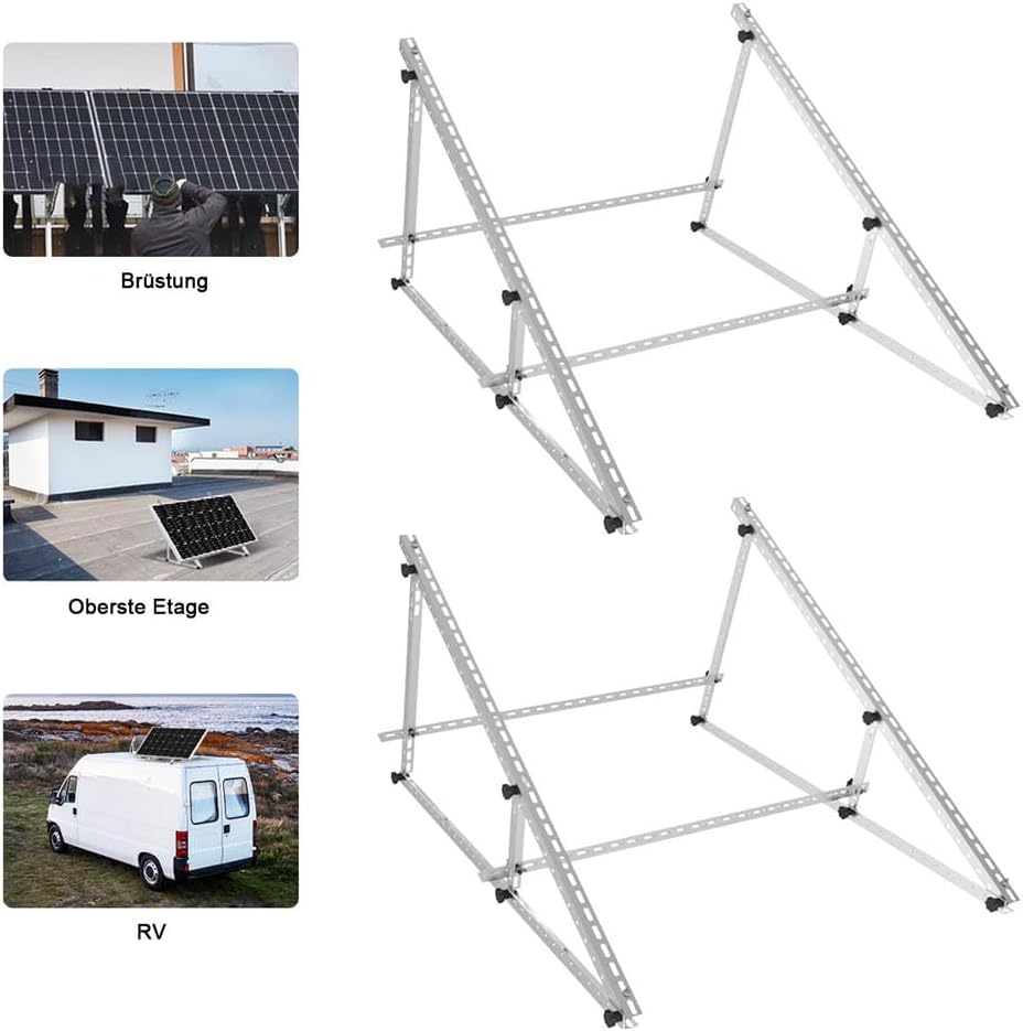 Solarmodul Halterung 118 CM ( 46 Zoll ) 2 Sets, Robuste Solarmodule Montageset Aufständerung, Photovoltaik-Halterung 0°- 90° Einstellbar, Neigungshalterungen für Balkonkraftwerk Halterung