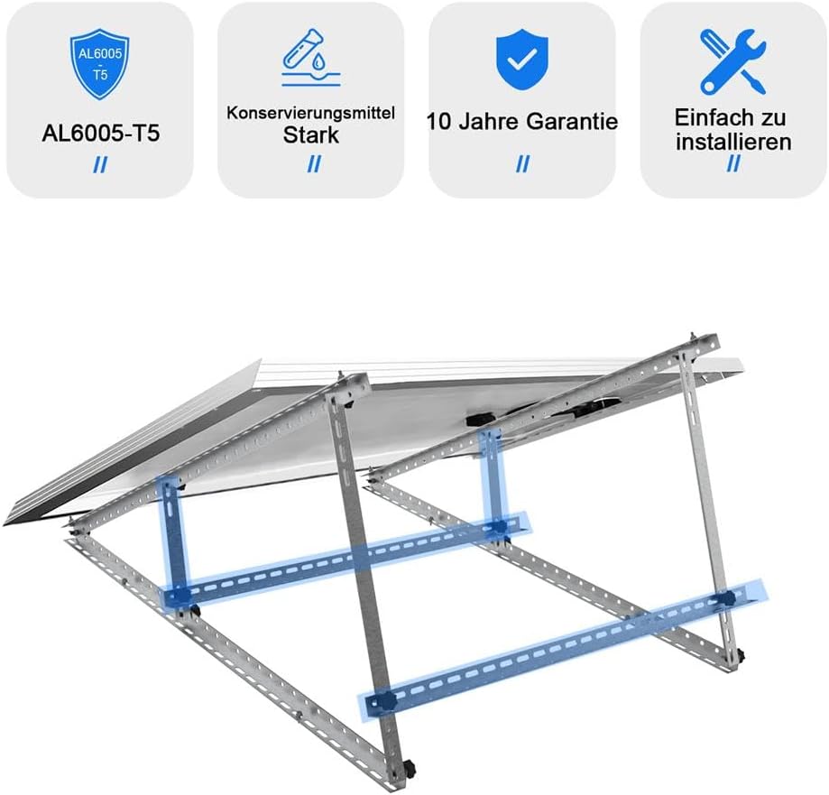 Solarmodul Halterung 118 CM ( 46 Zoll ) 2 Sets, Robuste Solarmodule Montageset Aufständerung, Photovoltaik-Halterung 0°- 90° Einstellbar, Neigungshalterungen für Balkonkraftwerk Halterung