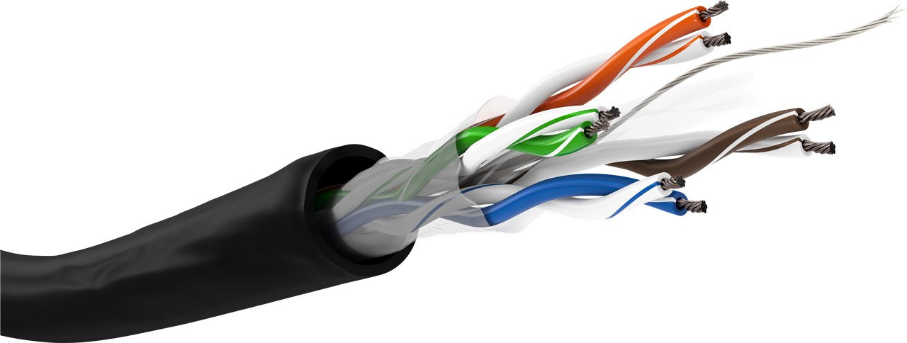 100m CAT 6 Outdoor Netzwerkkabel, U/UTP, Schwarz für SOHO Anwendungen, AWG 24/7 (stranded), PE