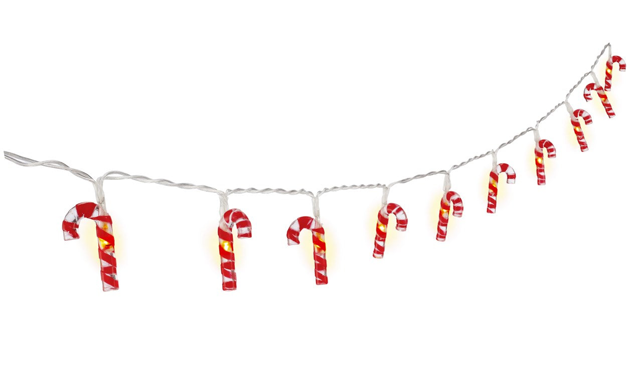 goobay 10er LED Zuckerstangen Lichterkette, Zuckerstäbe, Candy Cane Weihnachtsbeleuchtung, warm-weiß leuchtend, Timerfunktion, rot, weiß, Klar