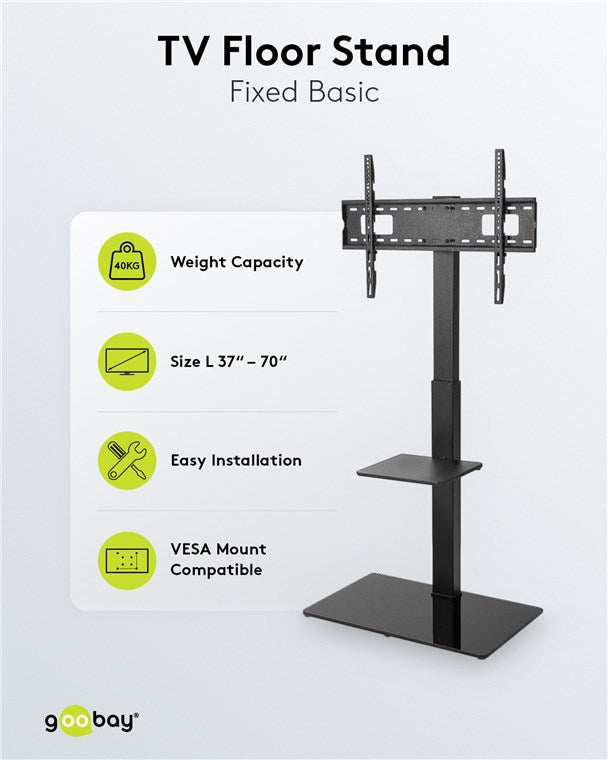 goobay TV Standfuss für Fernseher und Monitore zwischen 37“ und 70 Zoll (94-180cm) / Schwenkbar und Höhenverstellbar / Fernsehständer für Flat TV & Curved TV bis 40 kg Schwarz