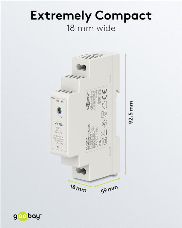 Goobay Hutschienen Netzteil 5V Trafo ideal zum Betrieb von Überwachungs- und Zugangssystemen / Klingeltrafo 5V / Türsprechanlage / Klingelanlage / DIN Rail 2,4A und 12W