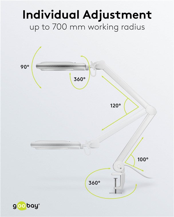 goobay LED Lupenleuchte mit Klemme / Lupenlampe aus Plastik / 8 W Leistungsaufnahme, Farbtemperatur 6500 K / Lichtstrom 650 lm / Betriebsspannung 230 V (AC) / Weiß