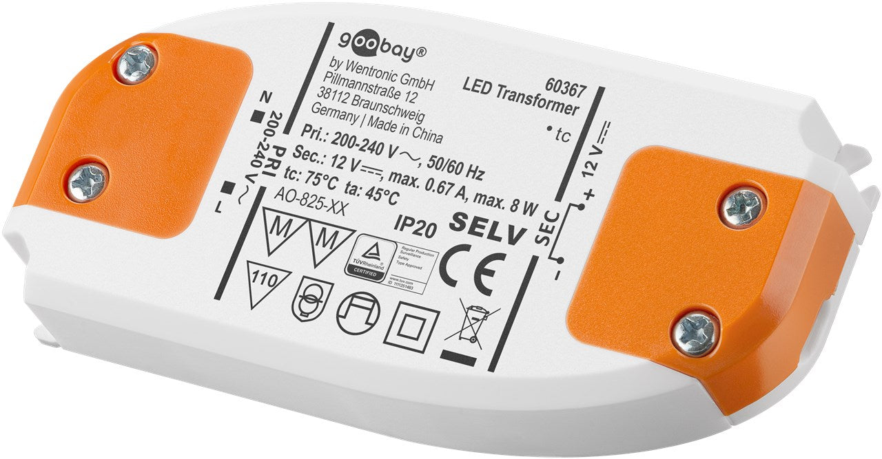 Goobay LED Trafo 230V auf 12V LED Spot 12V Transformator 8W Gesamtlast LED Treiber 12V DC Gleichspannung LED Driver 12V Trafo kein Flackern