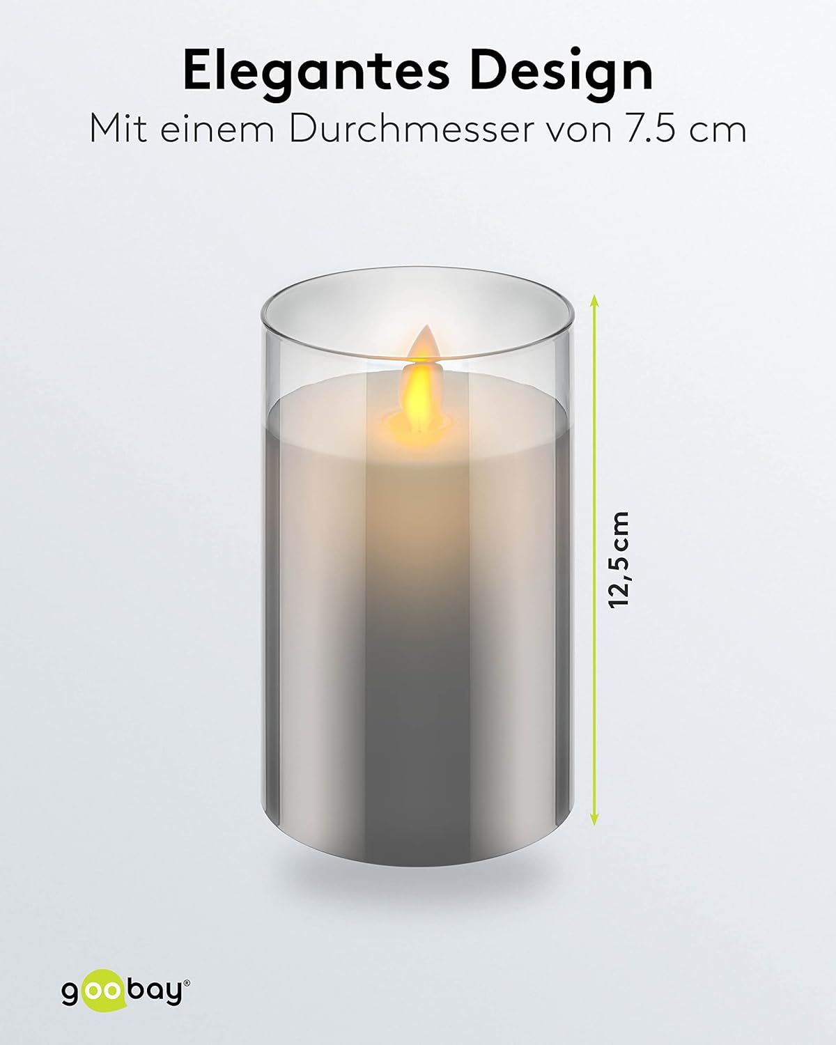 LED Echtwachskerze im Glas / 12,5cm hoch / Flammenlose Kerzen mit beweglicher Flamme / Batteriebetriebene Kerzen / LED Tisch Deko / LED-Kerzen mit Timer, Grau