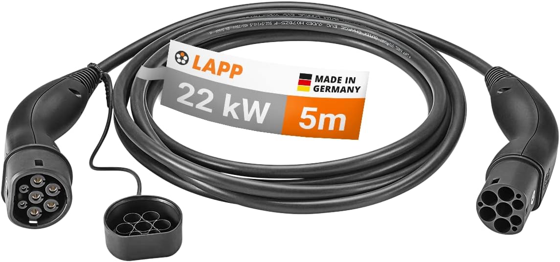 LAPP MOBILITY Typ 2 Ladekabel 22 KW 5m - Ladekabel E Auto 32a 3-Phasig - IP55 geschütztes Ladekabel Mode 3 - Ladekabel Typ 2 mit korrosionsresistenten Steckkontakten - geeignet für PHEV, BEV & EV