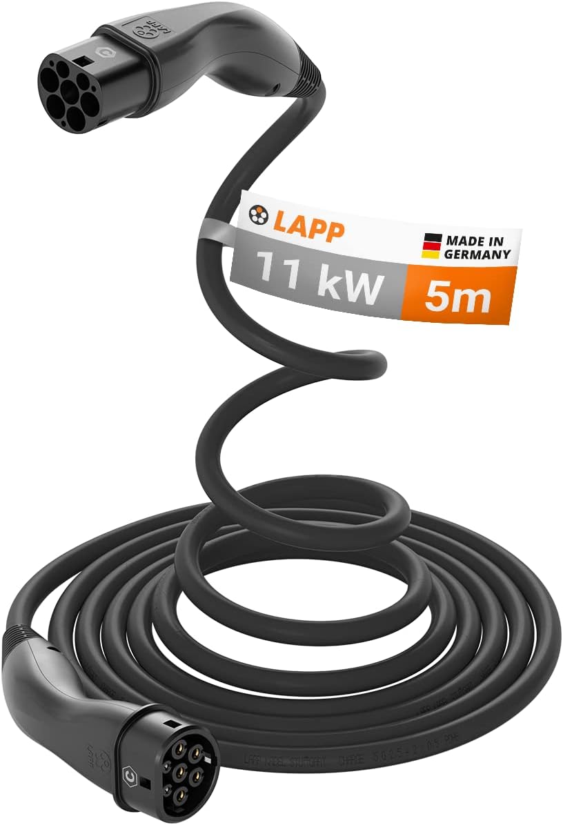 Lapp Mobility Helix Typ 2 Ladekabel 11 kW / Selbstaufrollend / 20 A / 3-Phasig / E-Auto Ladekabel / Mode 3 / 5m, Schwarz