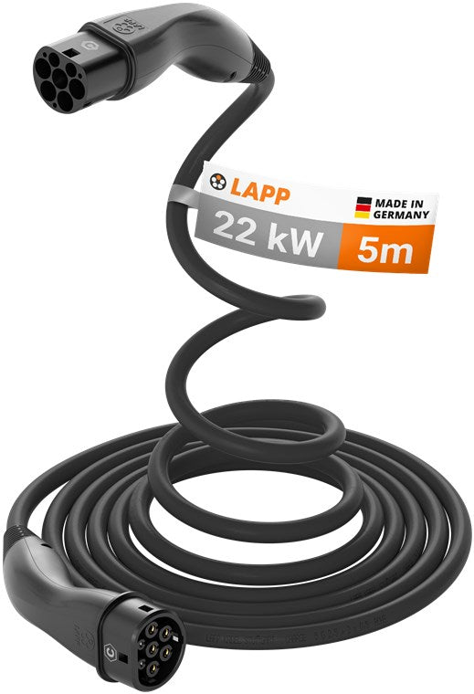 Lapp Mobility Helix Typ 2 Ladekabel 22 KW / Selbstaufrollend / 32 A / 3-Phasig / E-Auto Ladekabel / Mode 3 / 5m, Schwarz