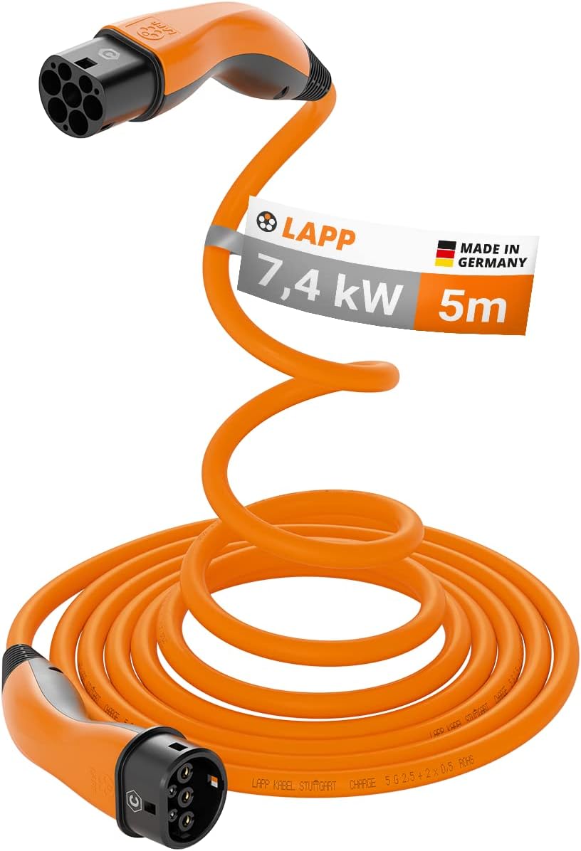 Lapp Mobility Helix Typ 2 Ladekabel 7,4 kW / Selbstaufrollend / 32 A / 1-Phasig / E-Auto Ladekabel / Mode 3 / 5m, Orange