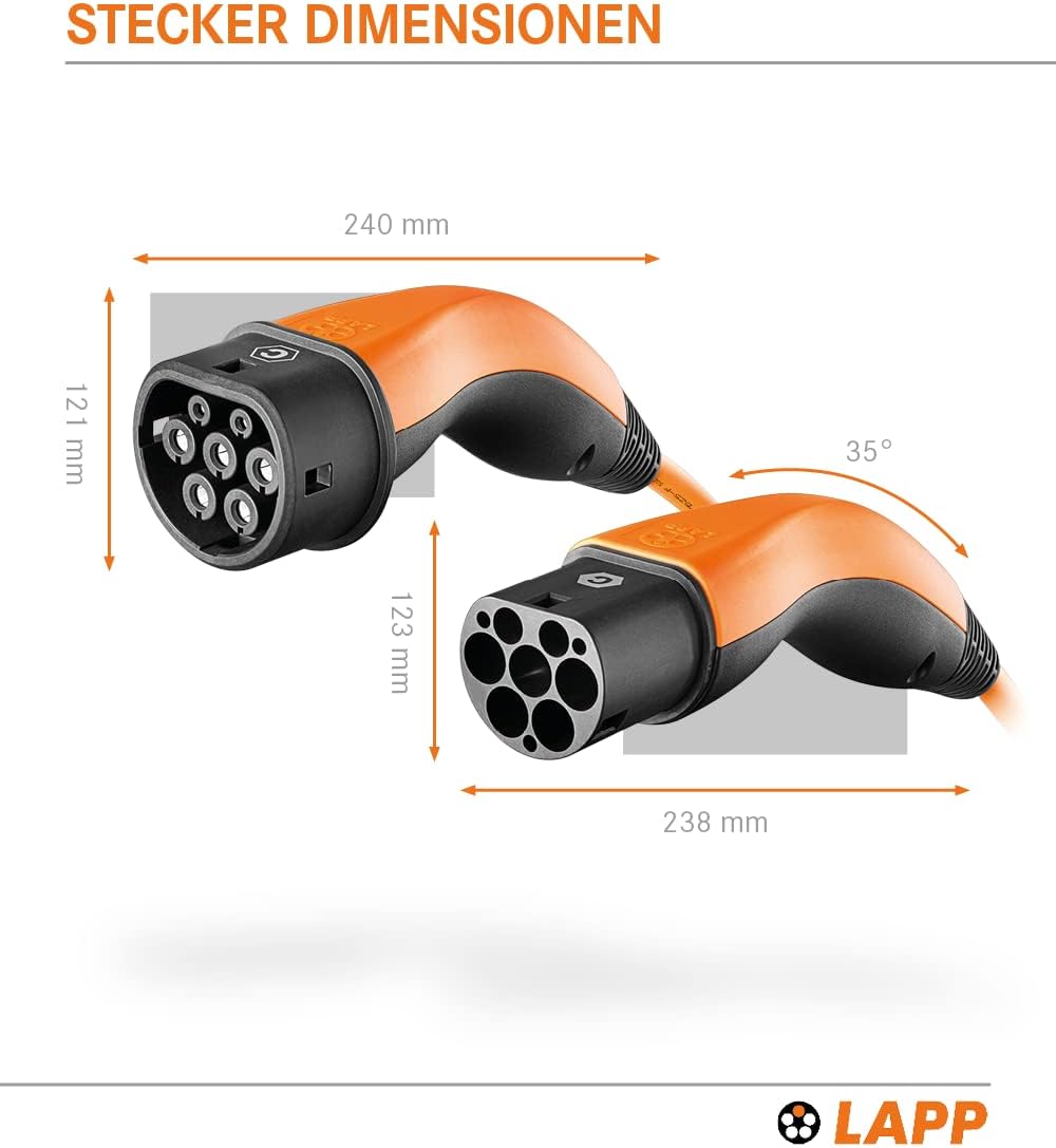 Lapp Mobility Typ 2 Ladekabel 11 KW / Spiralkabel / 20 A / 3-Phasig / E-Auto Ladekabel / Mode 3 / 5m