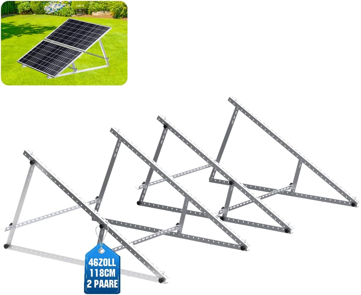 Solarmodul Halterung 118 CM ( 46 Zoll ) 2 Sets, Robuste Solarmodule Montageset Aufständerung, Photovoltaik-Halterung 0°- 90° Einstellbar, Neigungshalterungen für Balkonkraftwerk Halterung