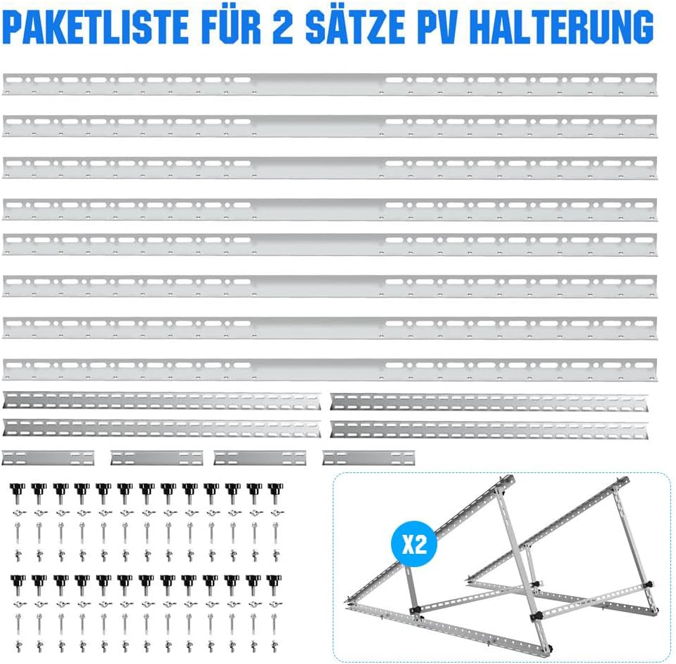 Solarmodul Halterung 118 CM ( 46 Zoll ) 2 Sets, Robuste Solarmodule Montageset Aufständerung, Photovoltaik-Halterung 0°- 90° Einstellbar, Neigungshalterungen für Balkonkraftwerk Halterung