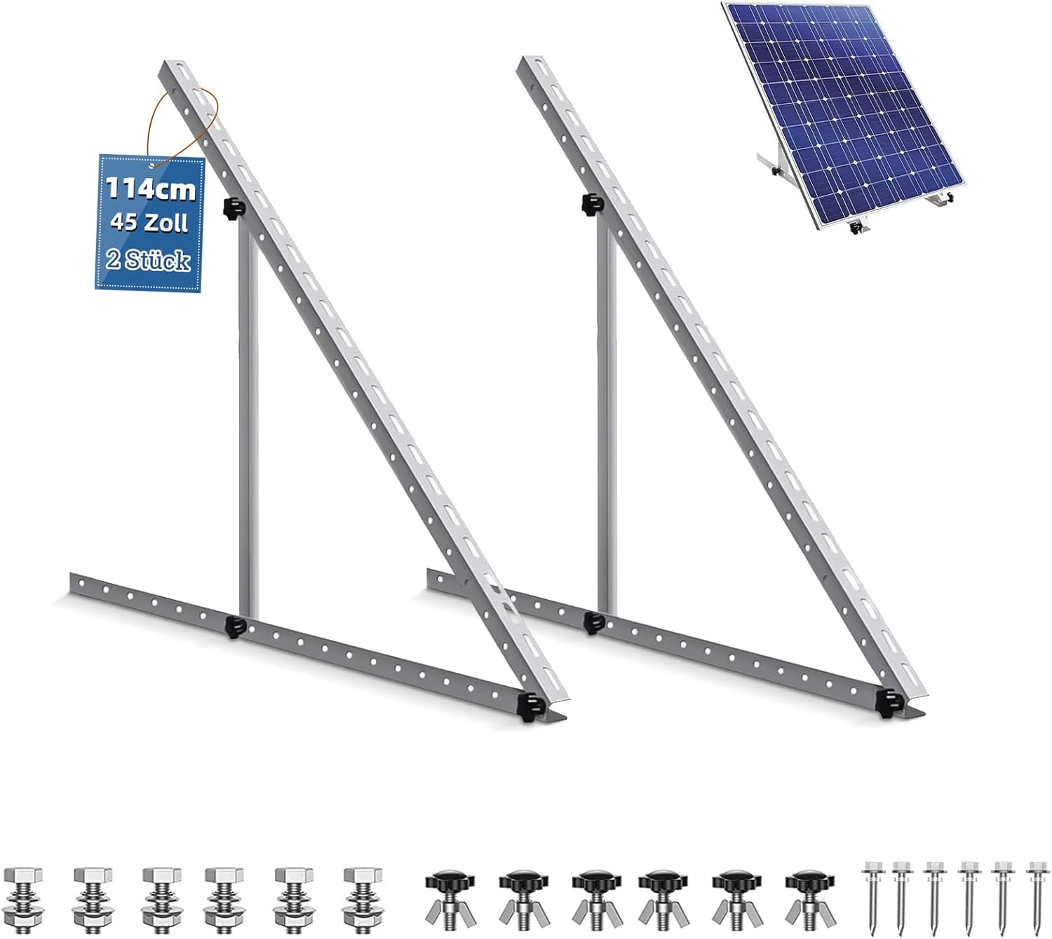 Solarmodul Halterung für 1 Modul - 45 Zoll Photovoltaik Universal Solarmodul Halterungen 114CM Balkonkraftwerk Halterung, Winkel einstellbar 0-90° für Dachhalterungen Solarmodule