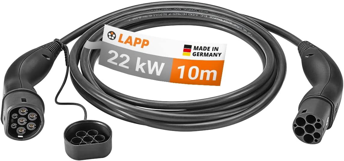 LAPP MOBILITY Typ 2 Ladekabel 22 KW 10m - Ladekabel E Auto 32a 3-Phasig - IP55 geschütztes Ladekabel Mode 3 - Ladekabel Typ 2 mit korrosionsresistenten Steckkontakten - geeignet für PHEV, BEV & EV