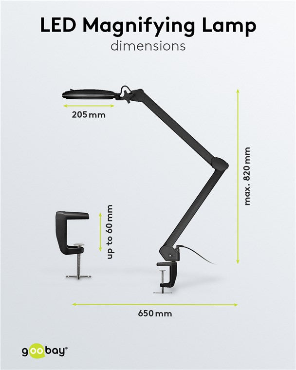 goobay LED Lupenleuchte mit Klemme / Lupenlampe aus Plastik / 10 W Leistungsaufnahme / Lichtstrom 800 lm / Betriebsspannung 230 V (AC) / Schwarz