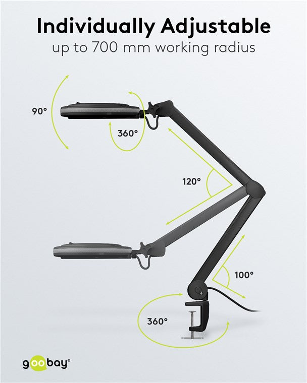 goobay LED Lupenleuchte mit Klemme / 9 W Leistungsaufnahme / 127 mm Kristall-Glaslinse/Farbtemperatur 6400 K / 1.75x Vergrößerung / Lichtstrom 83-730 Lumen / Schwarz