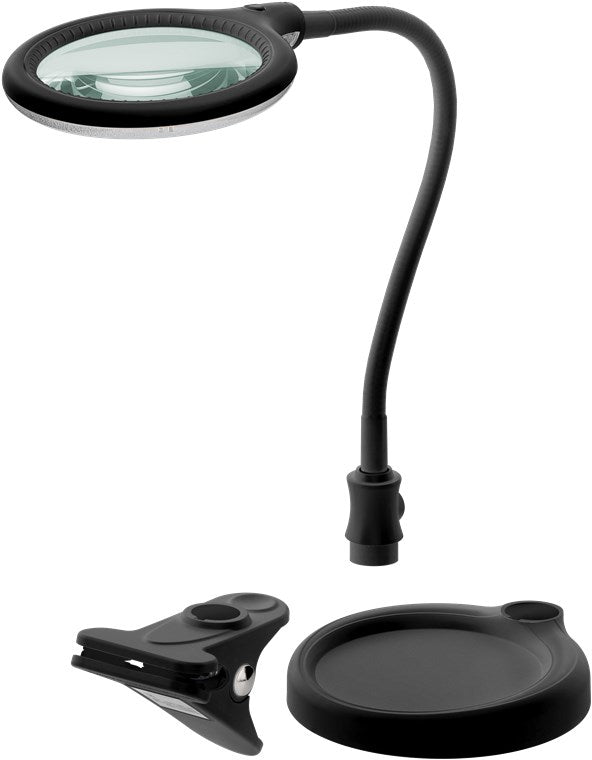 goobay LED Lupenleuchte - Lupenlampe mit Standfuß - Standlupe Licht - 6 W Leistungsaufnahme - Farbtemperatur 6200 K – Lichtstrom 480 lm, Schwarz