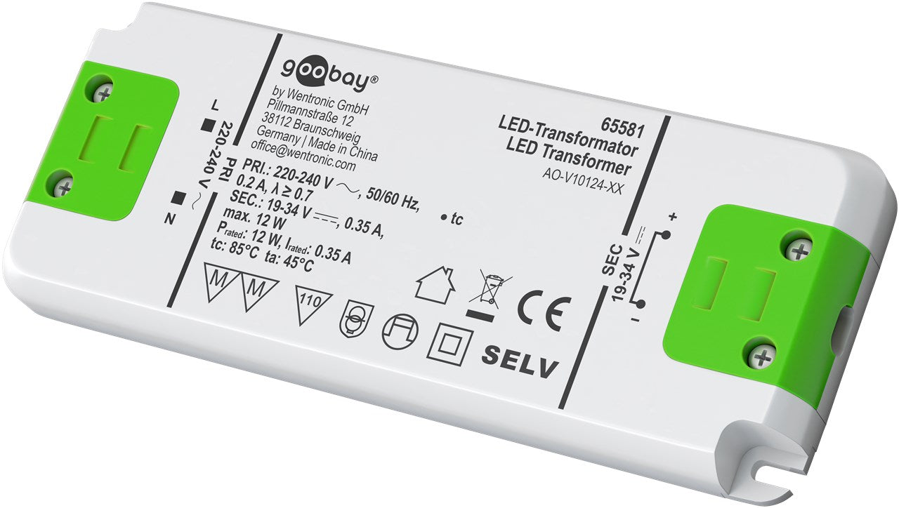 Goobay LED Trafo 350 mA / 12 W / LED Transformator für Konstantstrom / LED Treiber Konstantstromquelle / Transformator Innenbeleuchtung / Netzteil Licht