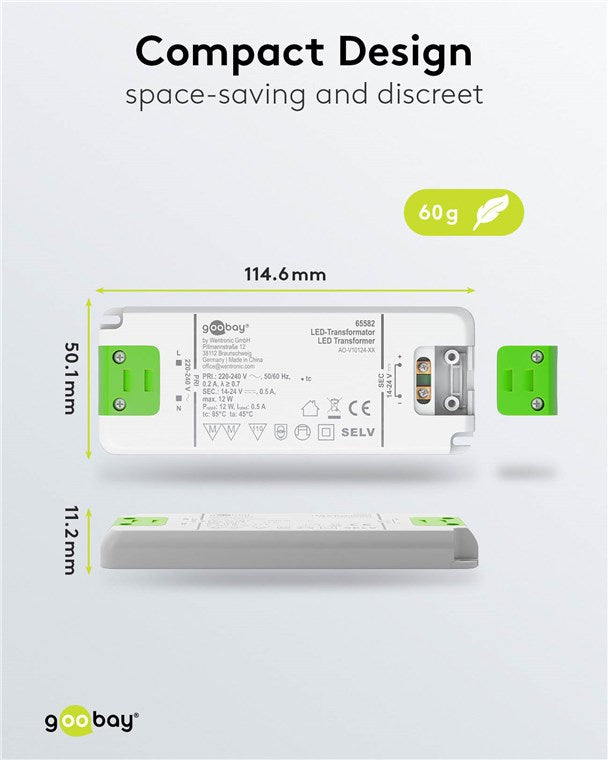 Goobay LED Trafo 500 mA / 12 W / LED Transformator für Konstantstrom / LED Treiber Konstantstromquelle / Transformator Innenbeleuchtung / Netzteil Licht