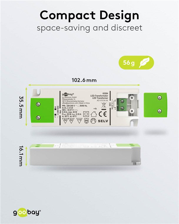 Goobay LED Trafo 350 mA / 20 W / LED Transformator für Konstantstrom / LED Treiber Konstantstromquelle / Transformator Innenbeleuchtung / Netzteil Licht