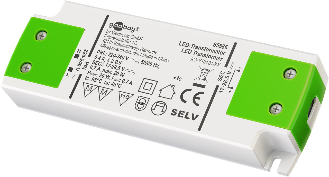 Goobay LED Trafo 700 mA / 20 W / LED Transformator für Konstantstrom / LED Treiber Konstantstromquelle / Transformator Innenbeleuchtung / Netzteil Licht