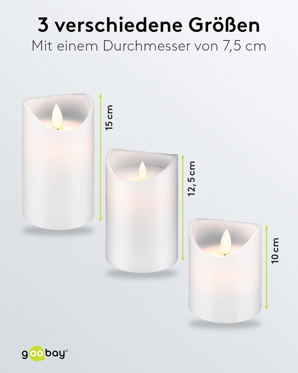 LED Kerzen mit Timerfunktion / Warmes Licht LED Stumpenkerzen / LED Echtwachskerzen flackernde Flamme / Elektrische Kerzen / Adventskerzen 3er Set / Weiß