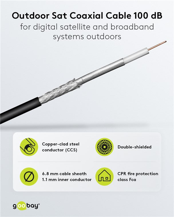 Goobay Outdoor SAT Koaxialkabel Satellitenkabel 100 dB / Antennenkabel 100m / 2fach geschirmt / Außen Fernsehkabel / CCS Koax SAT Kabel / Schwarz / 100m