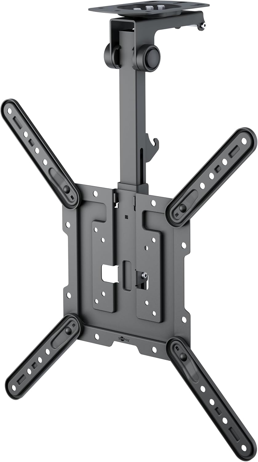 goobay TV-Deckenhalterung für Fernseher von 23 bis 55 Zoll (58 – 140 cm), TV Halterung, max. 20 kg, seitlich schwenkbar, Deckenwinkel einstellbar, mit Hochklapp- und Verriegelungsfunktion