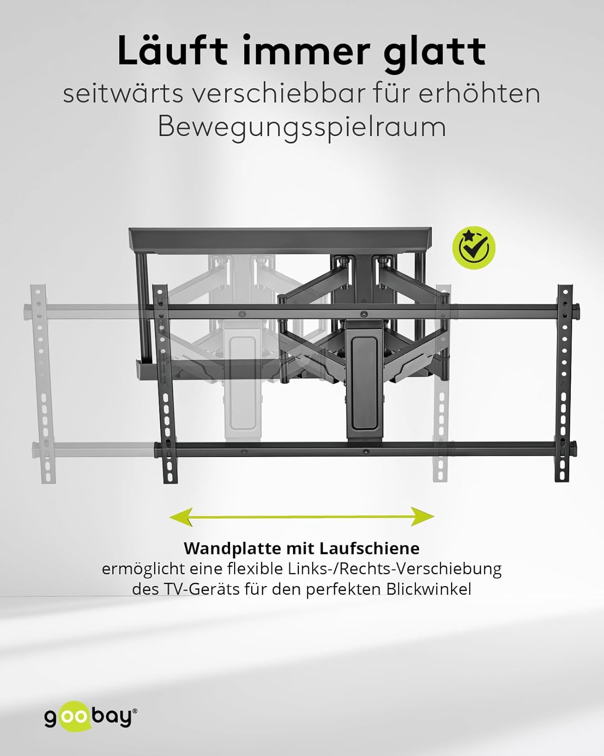 goobay TV-Wandhalterung für Fernseher von 43 bis 90 Zoll (109 – 229 cm), TV Halterung, max. 60 kg, vollbeweglich (schwenkbar, neigbar, seitlich verschiebbar)