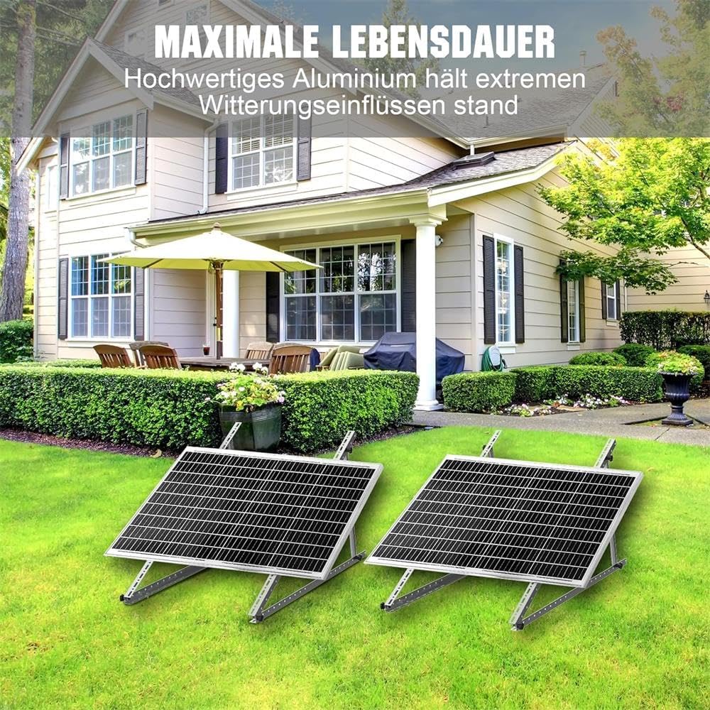 Solarmodul Halterung 118 CM ( 46 Zoll ) 2 Sets, Robuste Solarmodule Montageset Aufständerung, Photovoltaik-Halterung 0°- 90° Einstellbar, Neigungshalterungen für Balkonkraftwerk Halterung