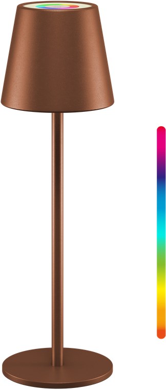 LED Tischleuchte kabellos / stufenlos dimmbar mit Touch Steuerung / LED Akku Tischlampe für Innen und Außen / 150lm und RGB-Lichtfarben - 3000K warmweiß, USB-C, Bronze