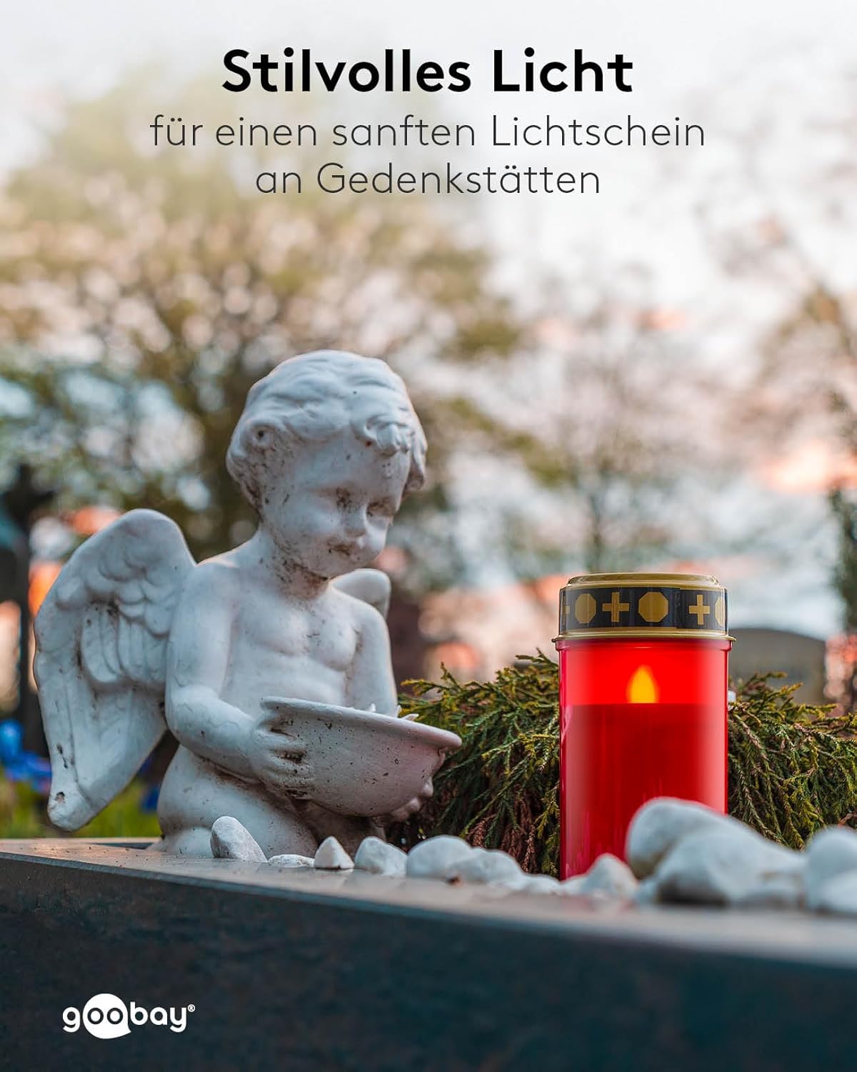 LED Grablicht mit Timer/Batteriebetrieben/LED Grabkerzen Outdoor/Friedhof Kerzen/Grablichter/Ewiges Licht/Grablampe/Rot/Batterie 2x C/LR14 (Nicht im Lieferumfang)