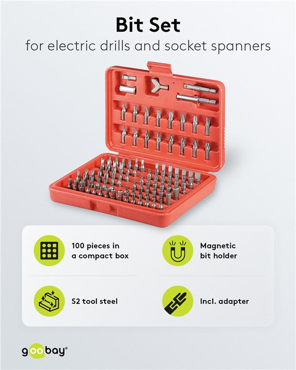 Bit Set Universal 100 Teile / Bitsatz mit magnetischen Bithalter 6,35mm / S2 Werkzeugstahl / Steckschlüsselsatz inkl. Box / Magnetische Bits / Bitbox Werkzeugset