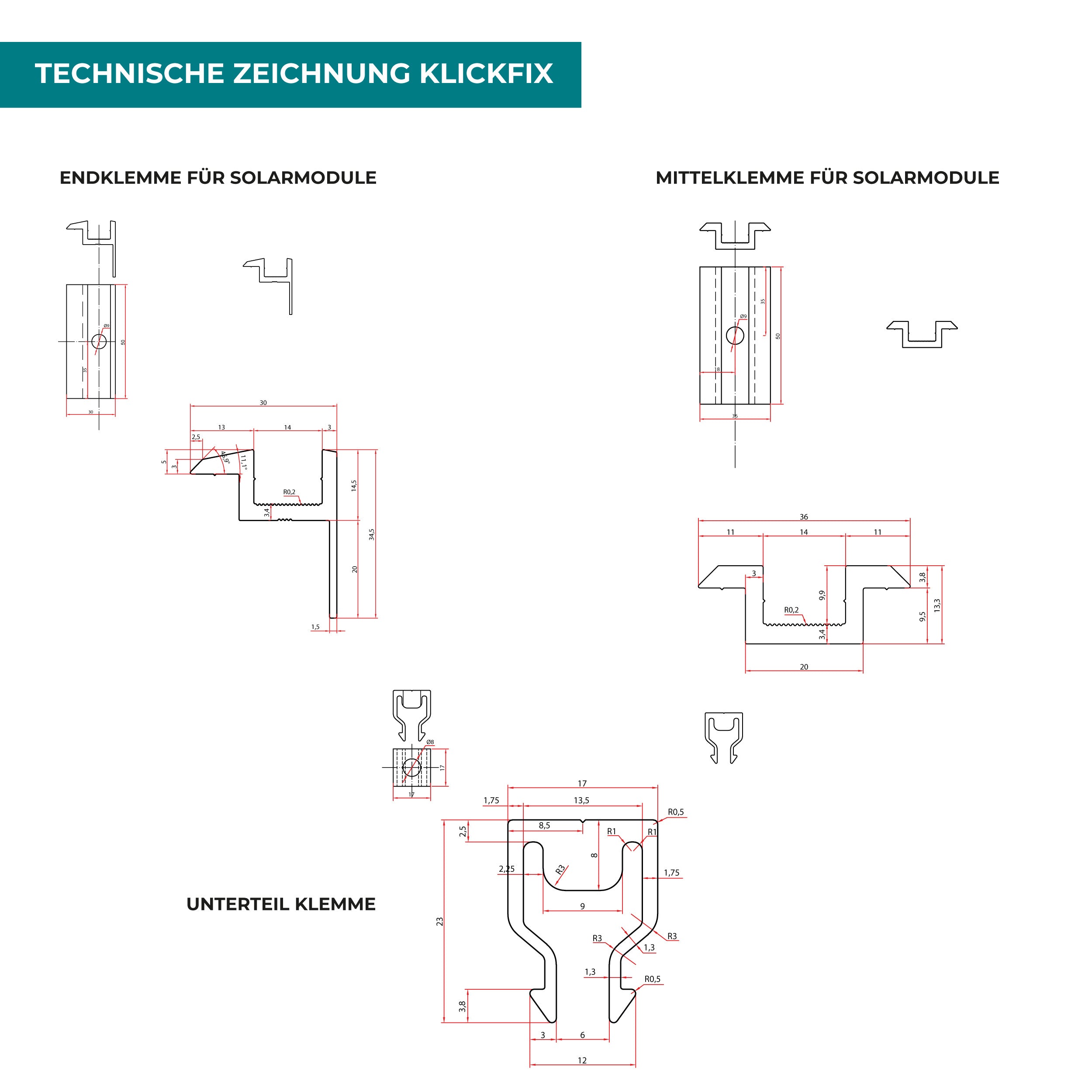 Endklemme Klickfix Solar Modul Klemme Befestigung Halterung PV Montage schwarz